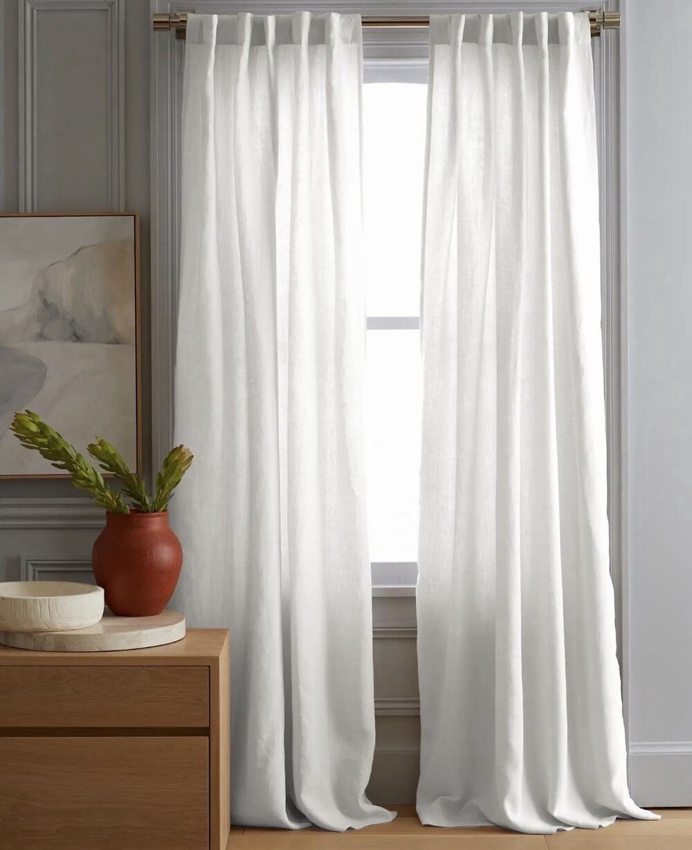 NEW Quince Pair Linen Curtains Lined Light Filtering 48" x 108" WHITE/Set 2/$204